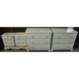Collection of matching painted pine bedroom furniture items to include; a pair of three drawer