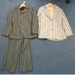 Striped vintage 1970's suit in brown and turquoise wool, together with a cream and indigo striped