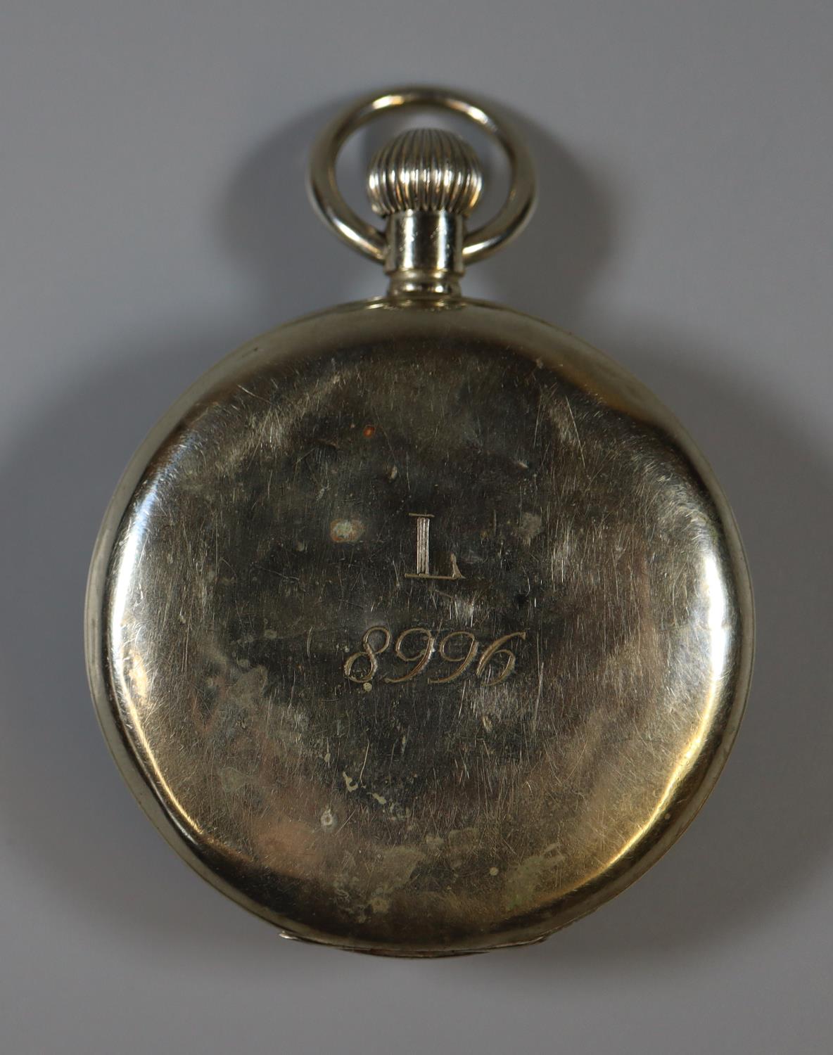 Omega white metal open faced pocket watch. Back is marked L8996. (B.P. 21% + VAT) - Image 2 of 3