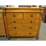 Victorian oak straight front chest of two short and three long drawers with pilaster supports and