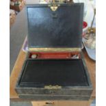 19th Century writing box with various compartments and containing some stationery. With key. (B.P.