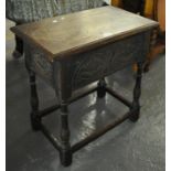 17th Century style oak bible box on stand with carved frieze. (B.P. 21% + VAT)