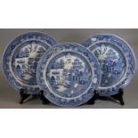 Three 19th Century blue and white tranfer printed willow Dillwyn & Co Swansea plates. (B.P. 21% +
