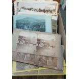 Postcards, early to modern range of cards in shoe box and small range of stereoscopic cards. (20) (