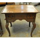 18th century oak tray top low boy on cabriole legs and hoof feet. (B.P. 21% + VAT)