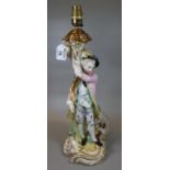 Modern Continental porcelain figural electric table lamp base. 53cm high approx. (B.P. 21% + VAT)