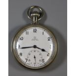 Omega white metal open faced pocket watch. Back is marked L8996. (B.P. 21% + VAT)