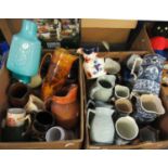 Two boxes of assorted mainly china to include; various dresser jugs, lustre, blue and white willow