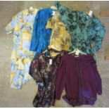 Six items of ladies vintage clothing to include; a 1980's black top with glitter floral detail,