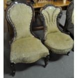 Two similar Victorian walnut framed fire side or bedroom chairs. (2) (B.P. 21% + VAT)
