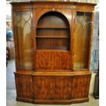 Good quality reproduction yew wood bow front display cabinet. (B.P. 21% + VAT)