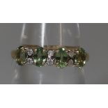 14ct gold diamond and green stone ring. Ring size M&1/2. Approx weight 2.4 grams. (B.P. 21% + VAT)