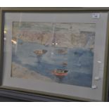 Mediterranean school, fishing boats in a rocky cove, unsigned, watercolours. 37 x 54cm approx,