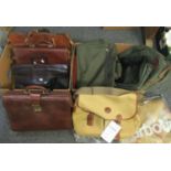 Two boxes of vintage mens bags to include; leather briefcases, four by 'The Bridge', one