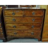 19th Century mahogany straight front chest of two short and three long drawers on bracket feet. (B.