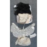 Box of interesting vintage and antique textiles to include; various sections of lace, some hand