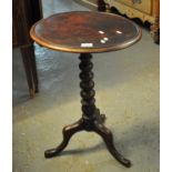 Stained mahogany tripod wine table on bobbin turned pedestal. (B.P. 21% + VAT)