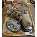 Tray of animal figurines to include: three Border Fine Art figures: a ram, a pheasant and another,
