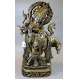 Probably Indian sub continent heavy brass sculptural study of dancing Indian deity Krishna wearing