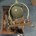 Box of metalware to include; table gong with striker, horse brasses and stirrup etc. (B.P. 21% +