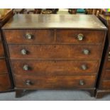 19th century oak straight front chest with two short and three long drawers on bracket feet. (B.P.