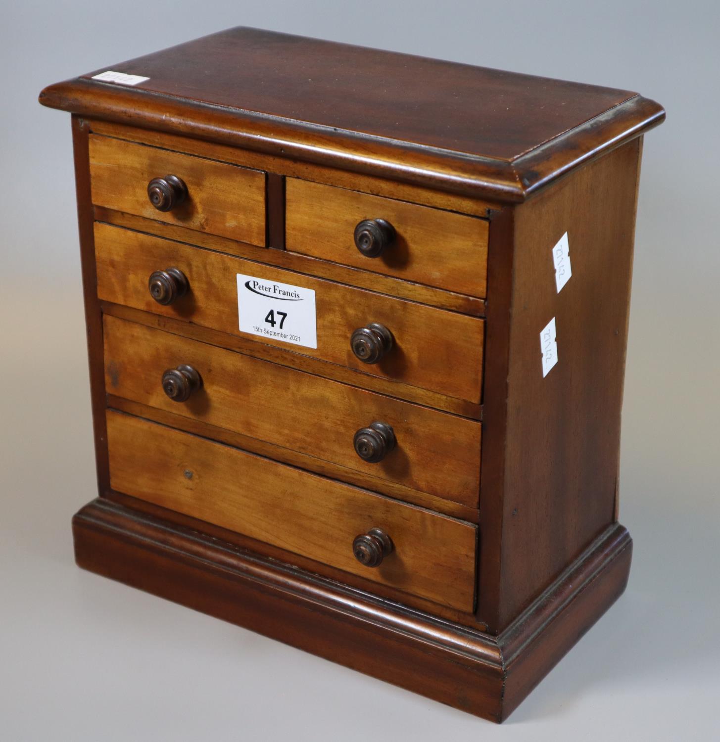 19th century miniature apprentice piece type mahogany straight fronted chest with two short and