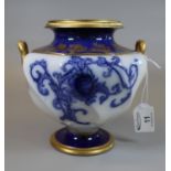 Moorcroft Macintyre blue and white floral and foliate two handled vase with gilded mounts, handles