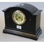 Early 20th Century stained two train mantel clock with Arabic enamel dial. (B.P. 21% + VAT)