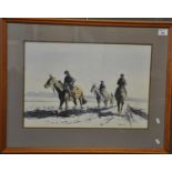 T Rundley, racehorses exercising on a frosty morning, signed, watercolours, 36 x 54cm approx.