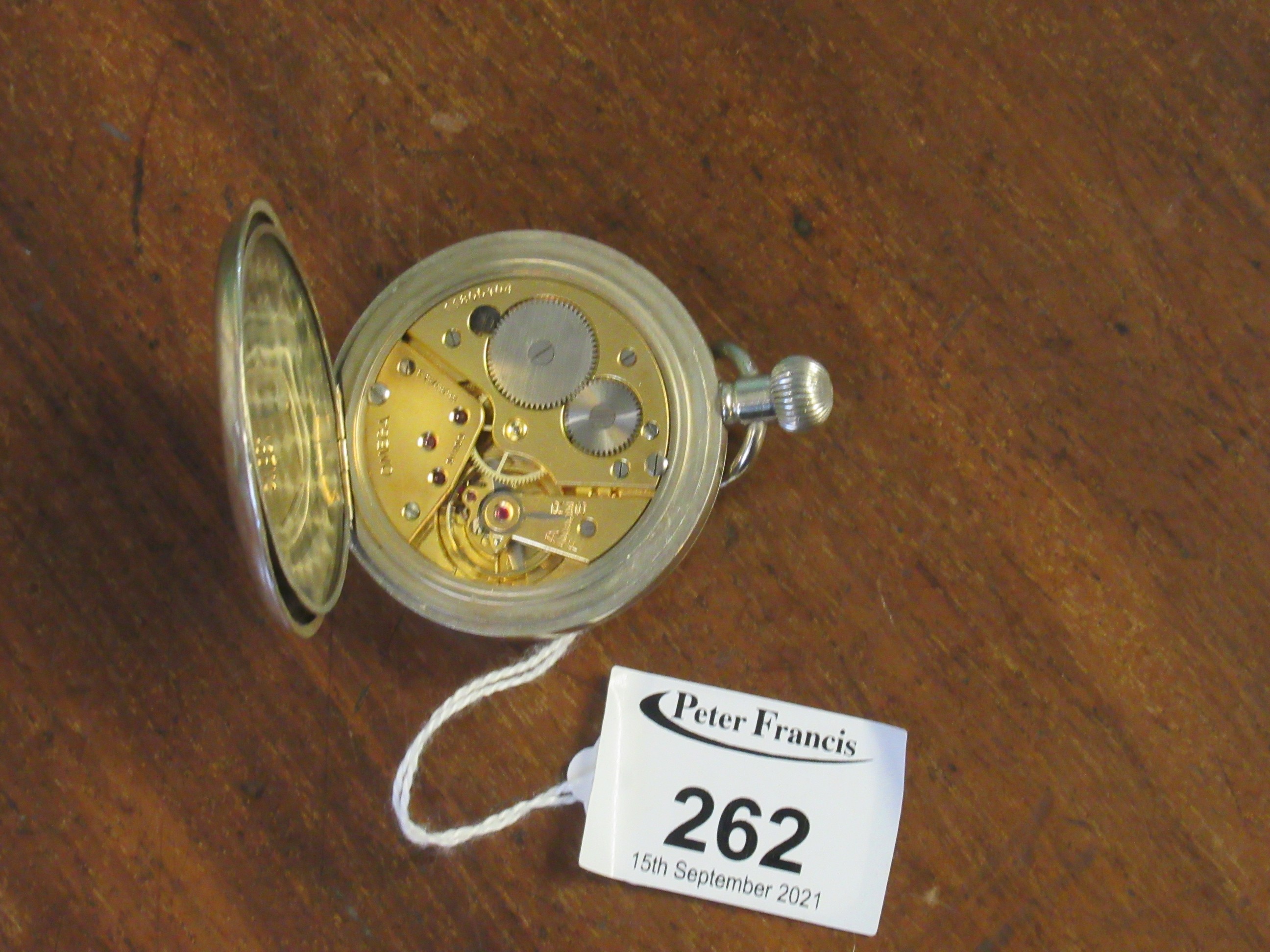 Omega white metal open faced pocket watch. Back is marked L8996. (B.P. 21% + VAT) - Image 3 of 3