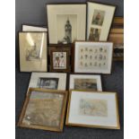 Collection of assorted monochrome prints, etchings, engravings, mainly of a topographical nature,
