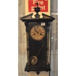 Probably continental stained two train wall clock with pendulum. (B.P. 21% + VAT)