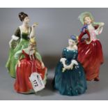 Four Royal Doulton bone china figurines to include; 'Fair Maiden' HN2434, 'Cherie' HN2341, 'Fleur'