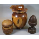 Collection of treen items to include a turned yew wood baluster-shaped bowl, signed John de Filippo,