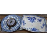 A large 19th Century blue and white 'Anemone' pattern wash bowl of unusual oblong form, marked C & S