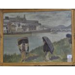 Welsh School, initials A.J, coracle men Carmarthen, signed with initials, dated '62, oils on