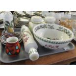 Tray of assorted china to include; Portmeirion Pottery mixing bowl, rolling pin and sugar caster,
