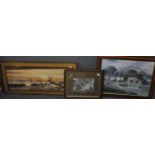 Group of assorted furnishing pictures including; two large landscapes, a pair of Edwardian