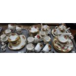 Three trays of Royal Albert 'Old Country Roses' teaware etc. to include: two teapots, jug, basin,