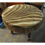 African zebra skin drum or drum table with glass top. (B.P. 21% + VAT)