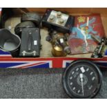 A box of assorted items to include: a vintage brass paraffin blow torch, 'Steel Tube' standard
