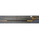 A Wilkinson Sword Queen Elizabeth II court sword with gilded hilt and etched plated blade in leather