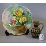 Doulton Lambeth 1884 stoneware baluster single handled jug with relief moulded flowerhead and