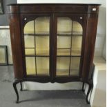 Edwardian mahogany inlaid two door glazed display cabinet on cabriole legs. (B.P. 21% + VAT)