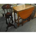 Early 20th century pale oak barley twist gate leg table, together with a reproduction mahogany