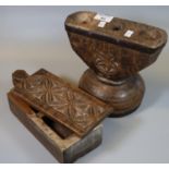 Treen :carved wooden collection box with opening lid revealing two compartments to the interior,