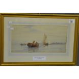 F.J Aldridge (British 19th Century), 'setting lobster pots', signed, watercolours. 20 x 39cm approx.