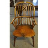 19th century style elm and probably beech slat and spindle back Windsor type chair on crinoline