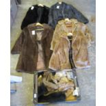 Five vintage mostly rabbit or coney fur jackets and coats to include; a black short coat, a grey C &