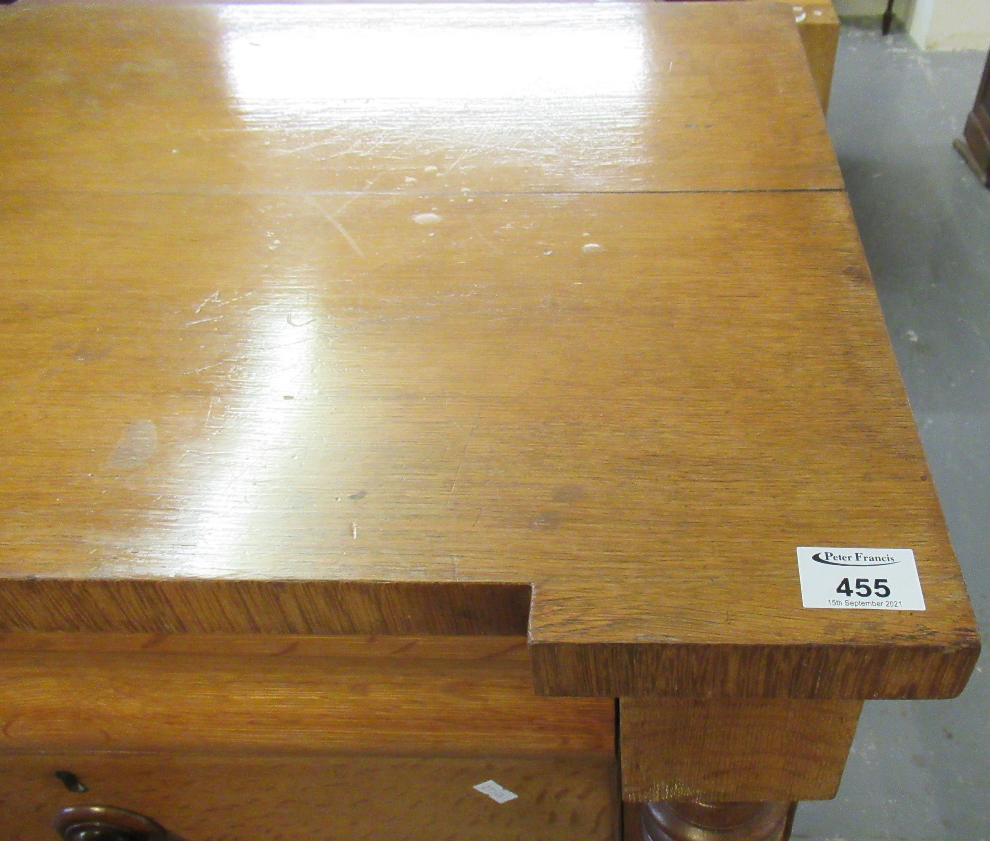 Victorian oak straight front chest of two short and three long drawers with pilaster supports and - Image 2 of 6